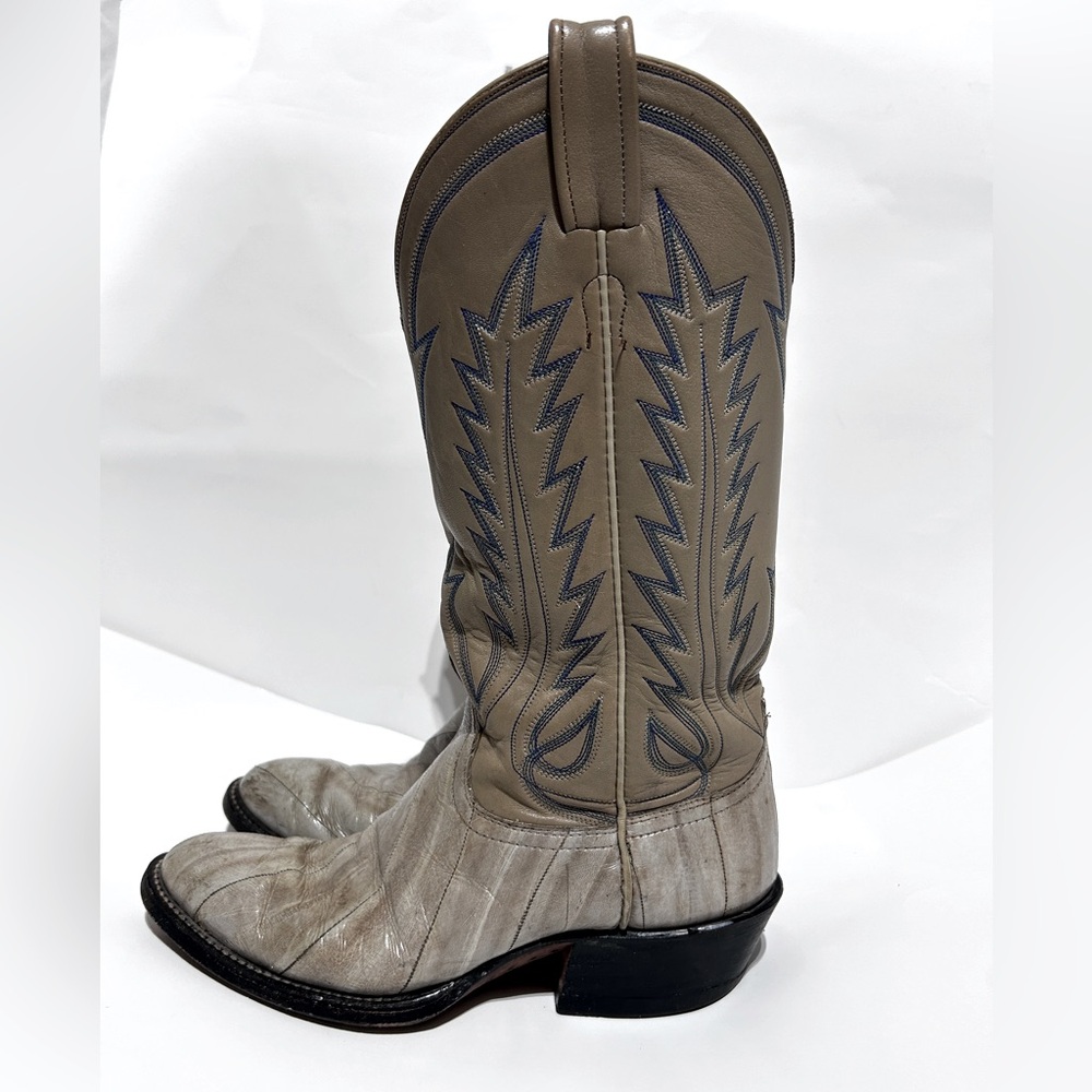 Laramie Handmade Leather Boots Western Stitched Vintage Gray Aqua Thread Size 8